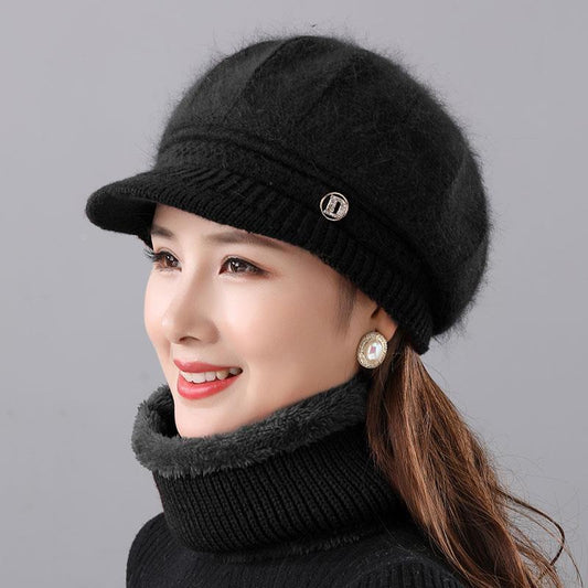 Rabbit Fur Knitted Woolen Cap Women's Autumn Versatile Winter Warm Beanie Hat