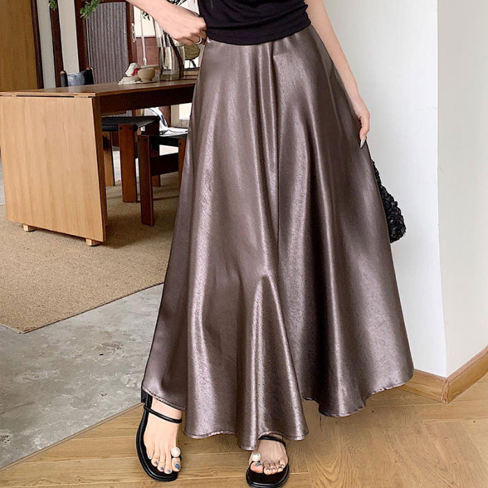 Women's Casual All-match Acetate Satin Draped Solid Skirt