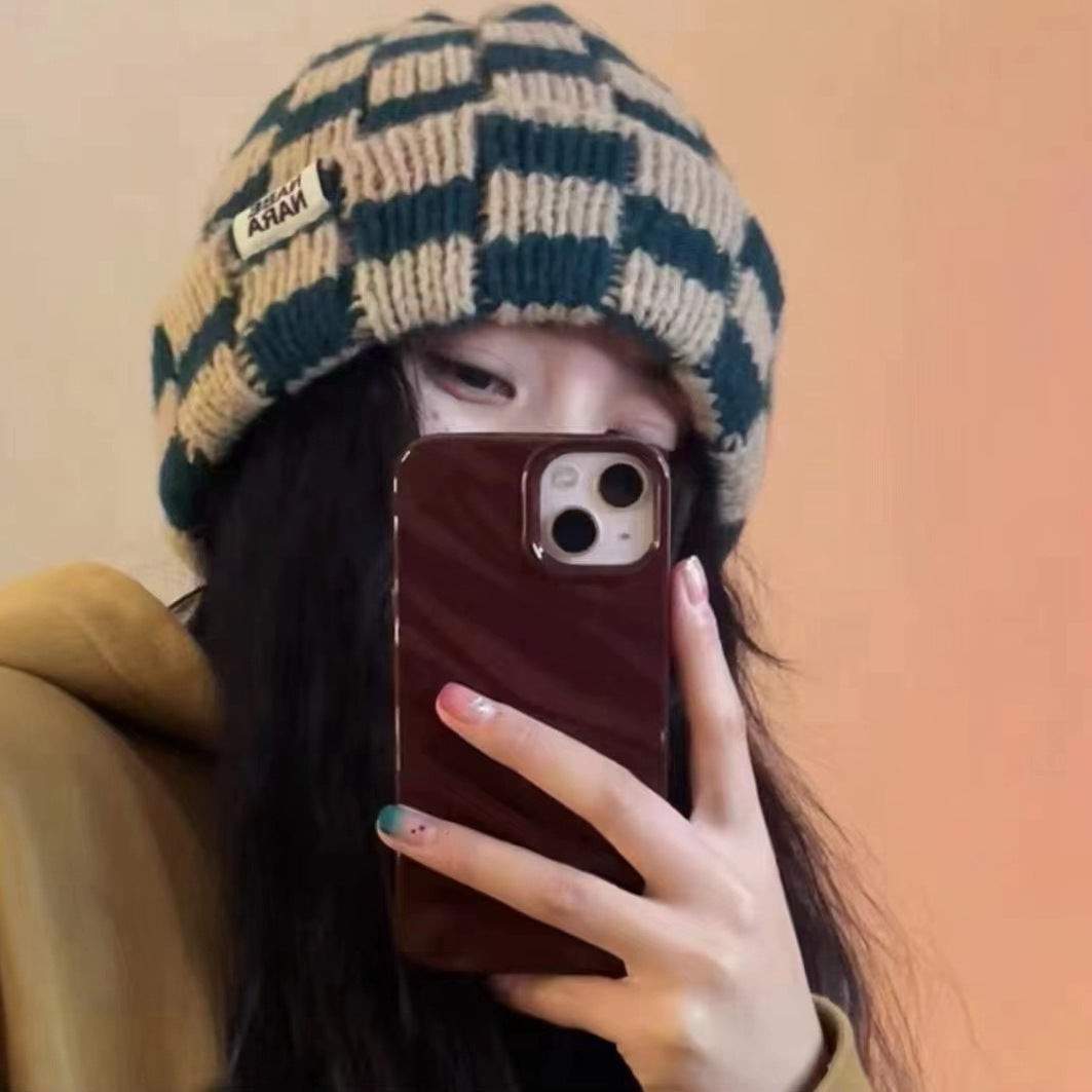 Chessboard Plaid Knitted Hat
