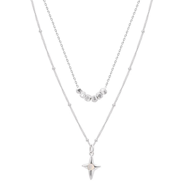 Double Layer Stainless Steel Opal Cross Double-layer Necklace For Women Girls New Trend Neck Chain Rustproof Jewelry Party Gift