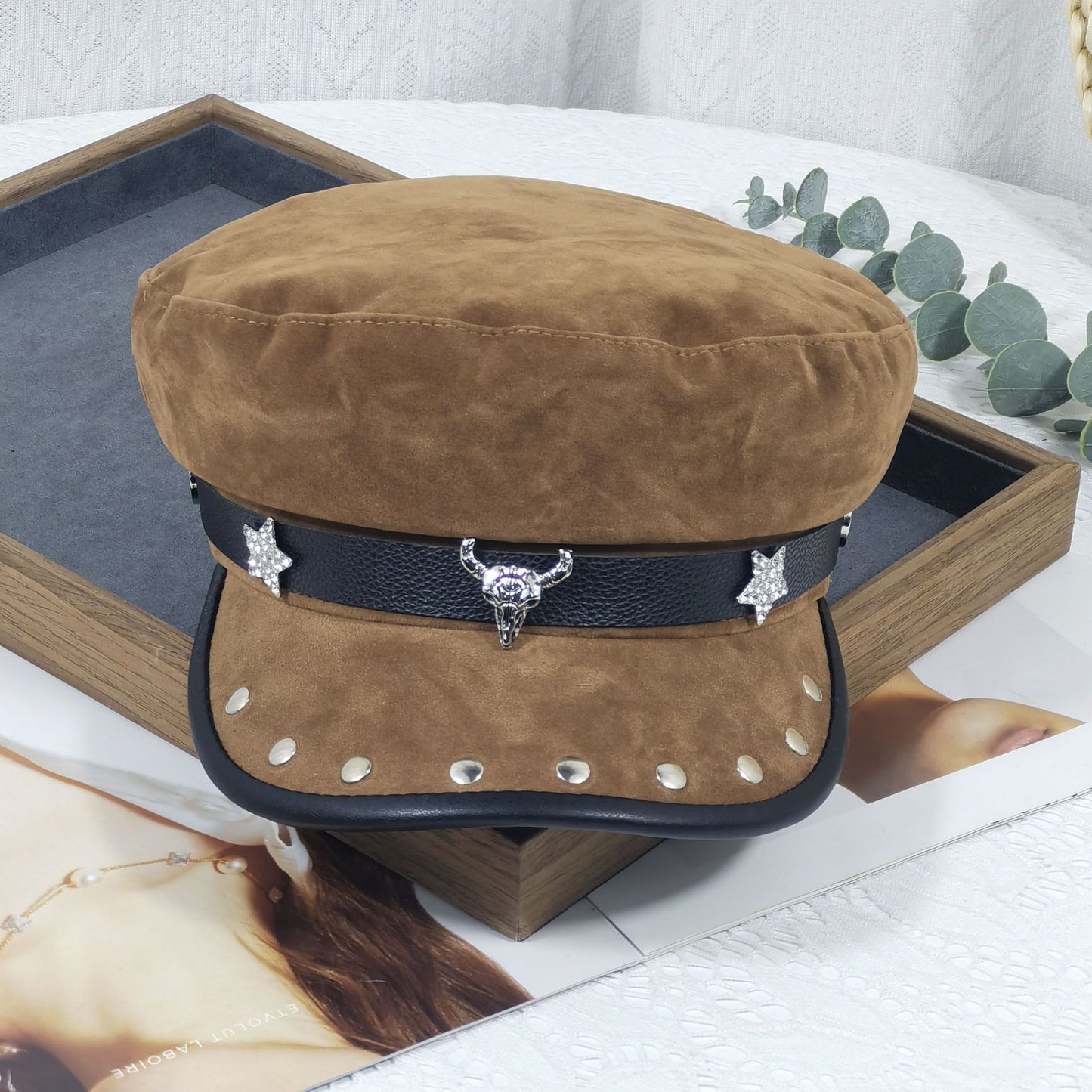 Wide Brim Peaked Cap