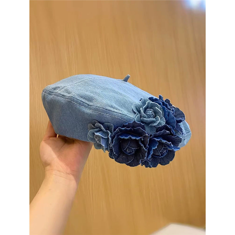 Japanese Minority Flowers Denim Beret