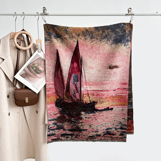 Winter Shawl Scarf Women's Oil Painting Sailing Shawl