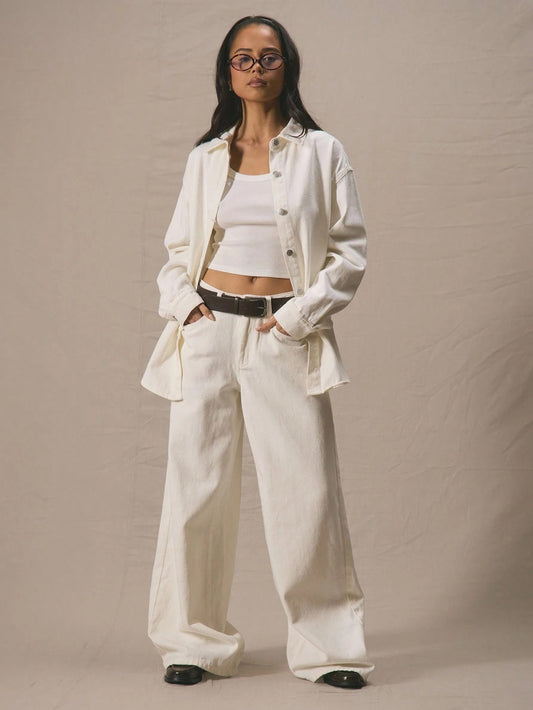 Mid Waist Wide Leg Denim Jeans