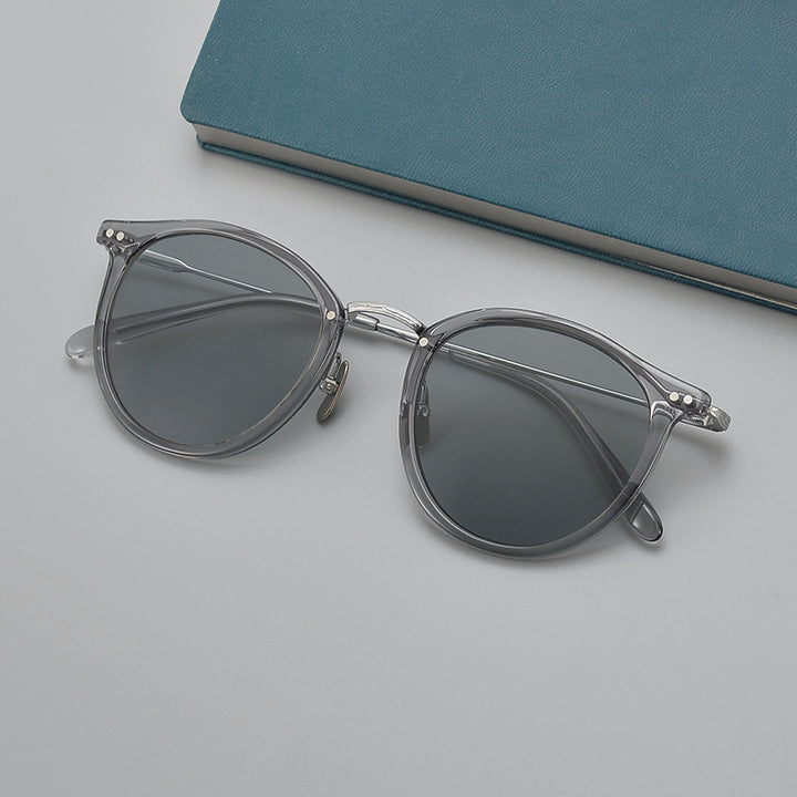 Transparent Japanese Handmade Medium Gold Pure Titanium Polarized Sunglasses