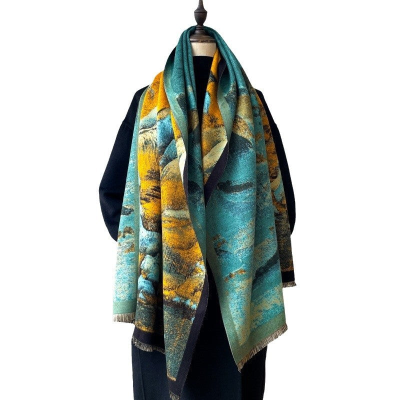 A Panorama Of Rivers And Mountains Warm All-matching Shawl Fashion Antique Scarf