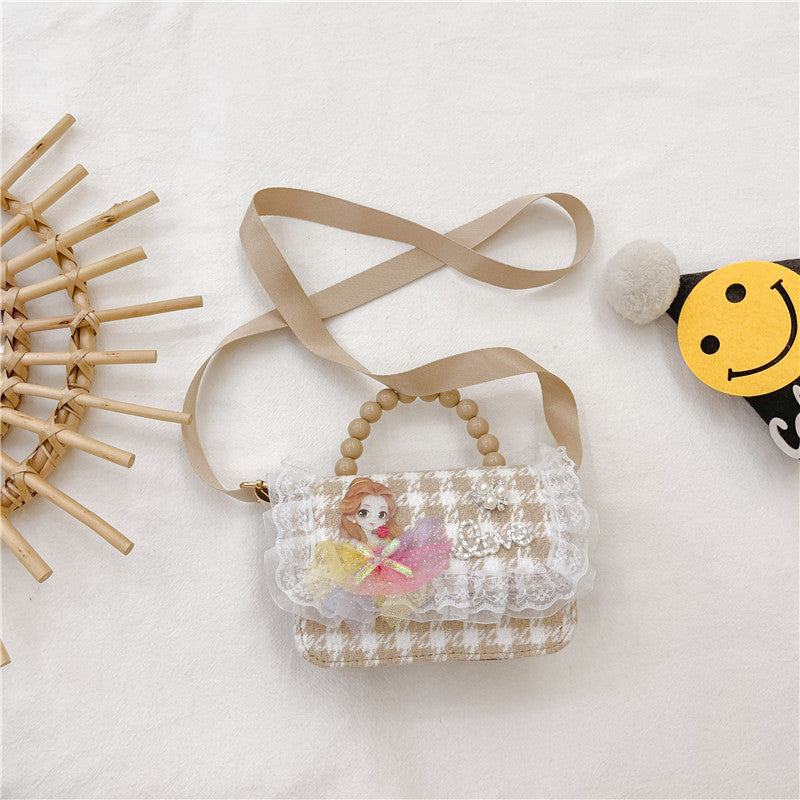 Brown Plaid Crossbody Bag Pearl Tote