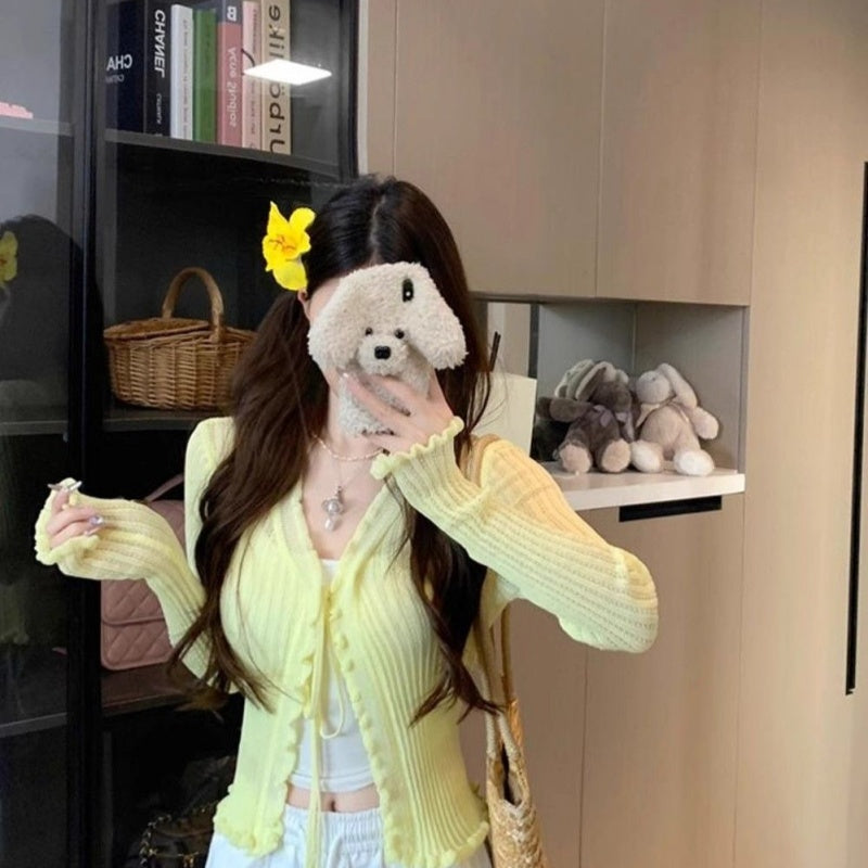 Design Sense Knotted Short Blouse Sweet Style Top