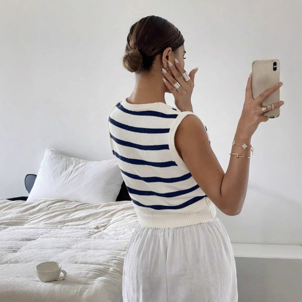 Spring And Summer Knitted Striped Vest Female Europe And America Cross Border Foreign Trade