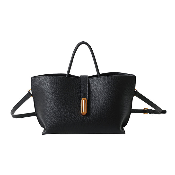 INS Litchi Pattern Shoulder Bag Fashion Zipper Bucket Bag High Capacity Totes Handbag For Women