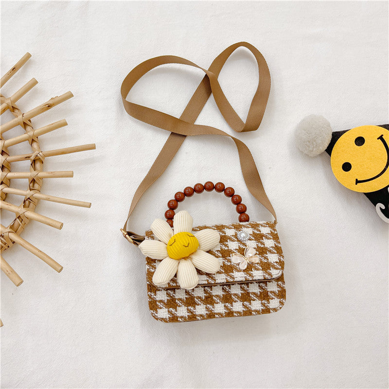 Brown Plaid Crossbody Bag Pearl Tote