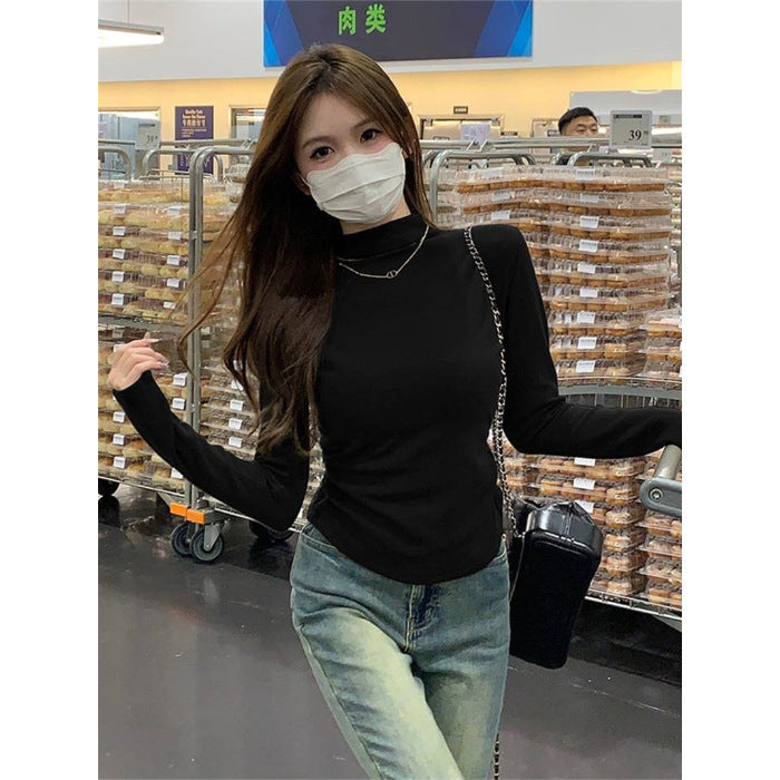 Turtleneck Long Sleeve Drawstring Ruffle Bottoming Top