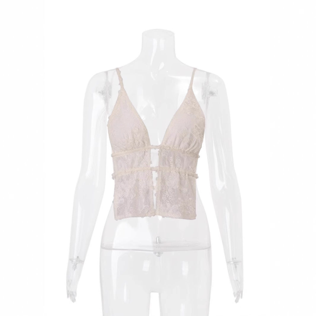 Strap Lace Stitching Halterneck Vest Women