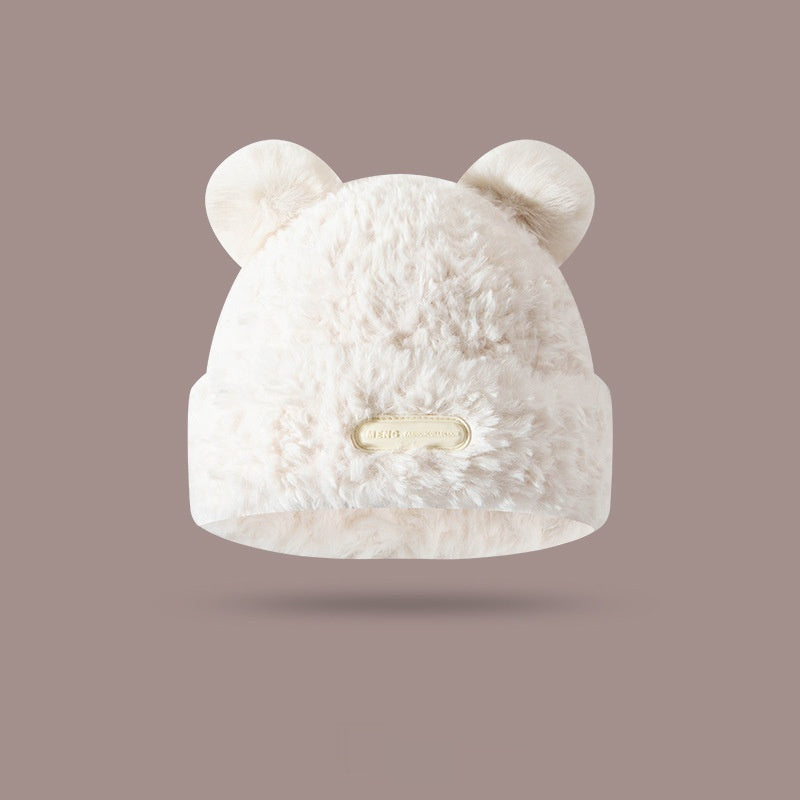 Winter Bear Plush Knitted Earflaps Cap