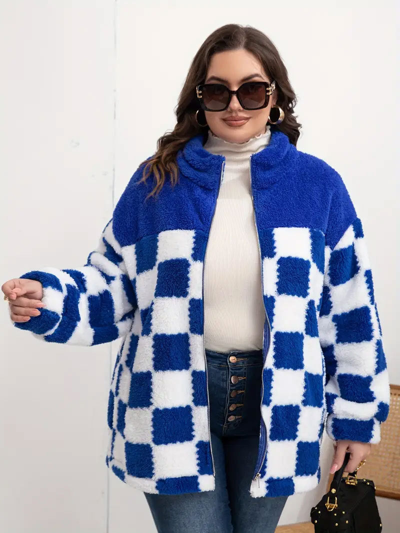 Warm Leisure Plaid Zipper Coat For Women