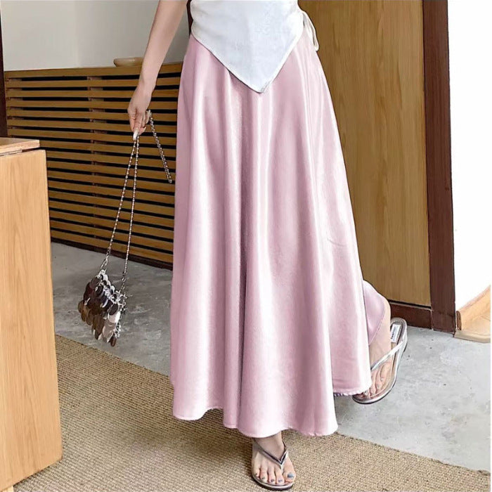 Women's Casual All-match Acetate Satin Draped Solid Skirt