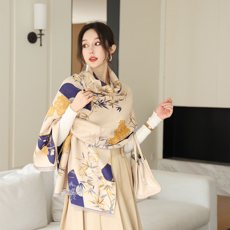 Age-reducing Yellow Cashmere-like Thick Warm Scarf