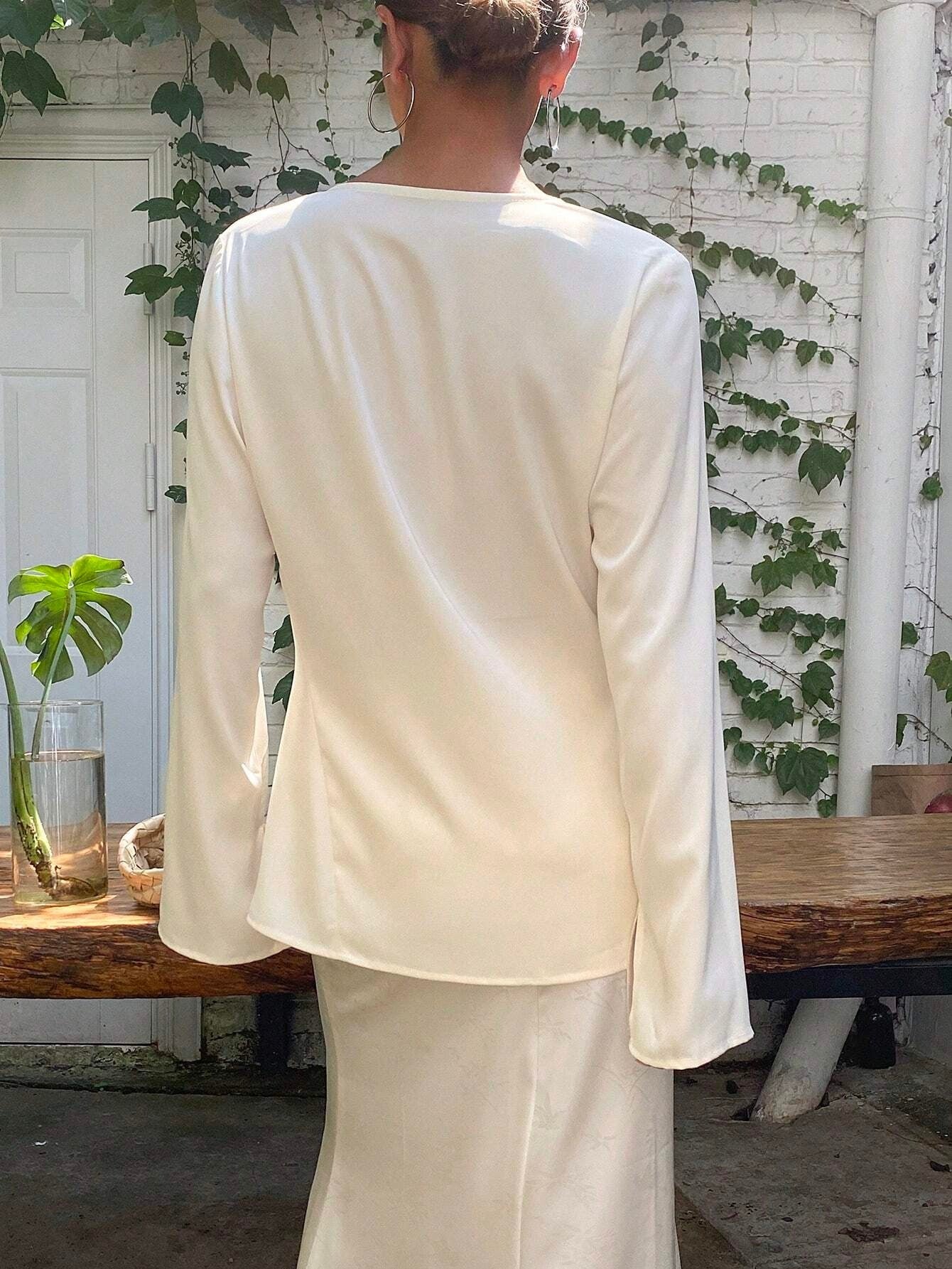 Solid Color Waist Cinched Long Sleeved Fitted Women's Shirt