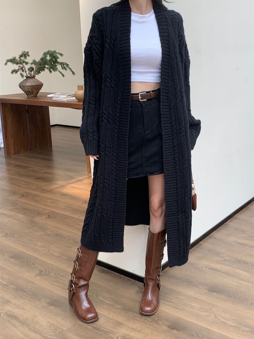 Women's Long Sweater Cardigan Thickened Twist Knitted Coat
