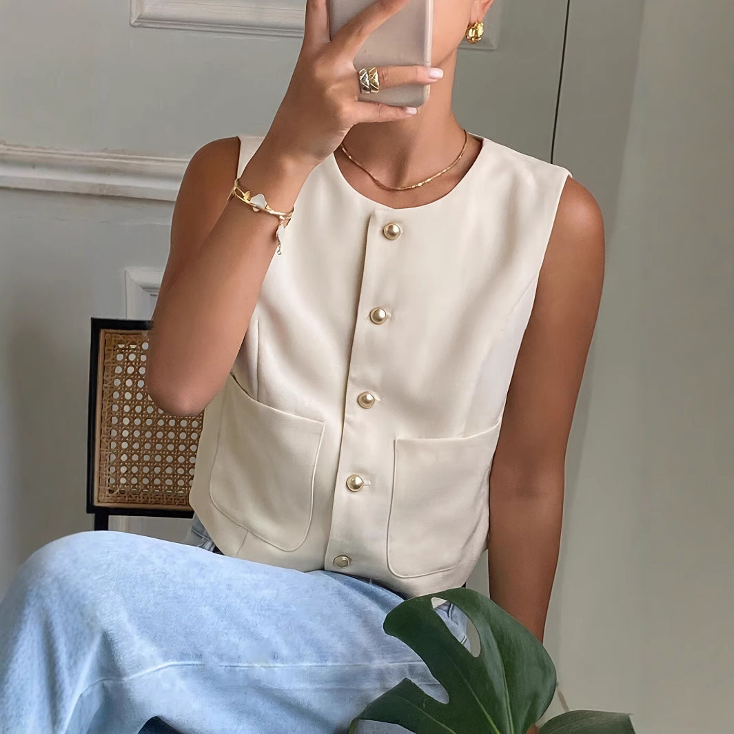 Button Sleeveless Waistcoat Top