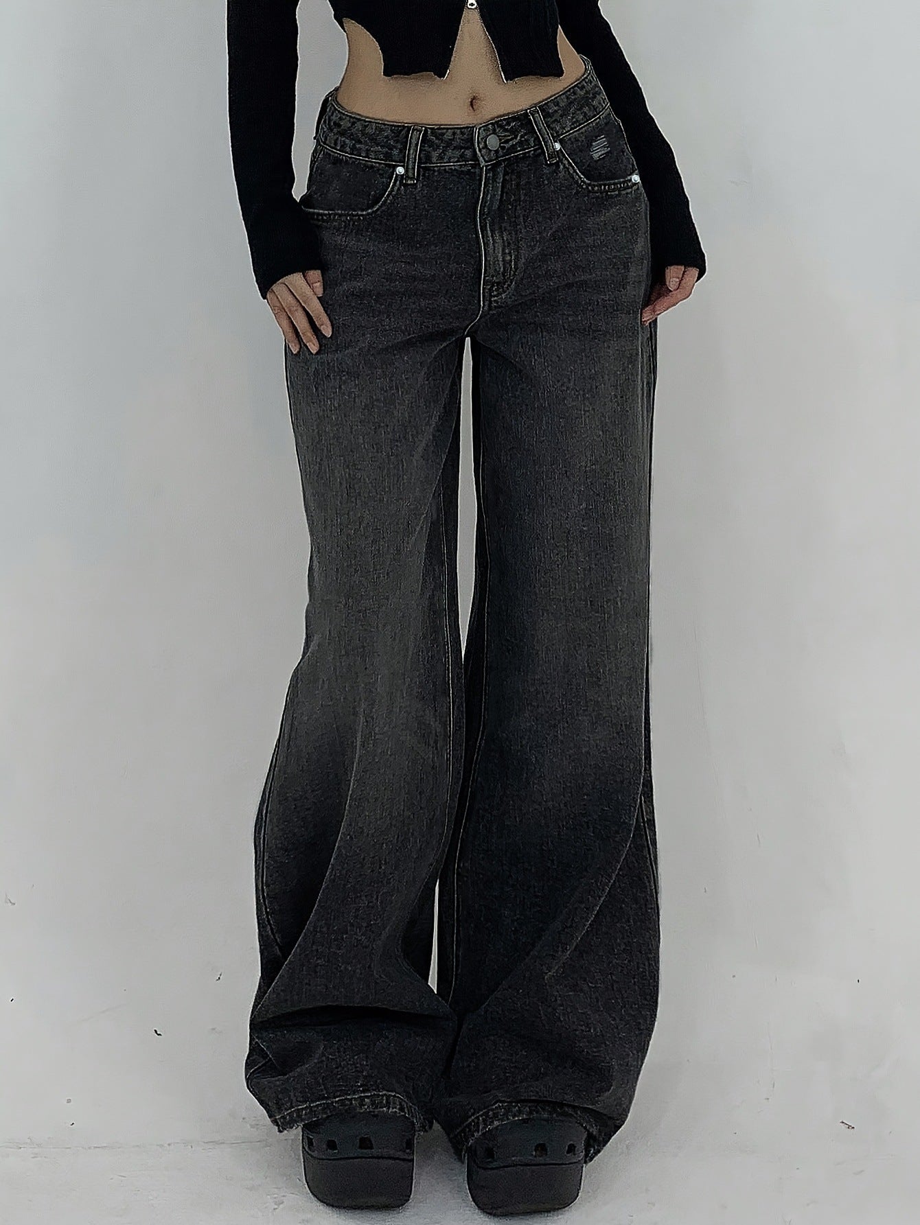 European And American Wide Leg Super Long Mop Jeans