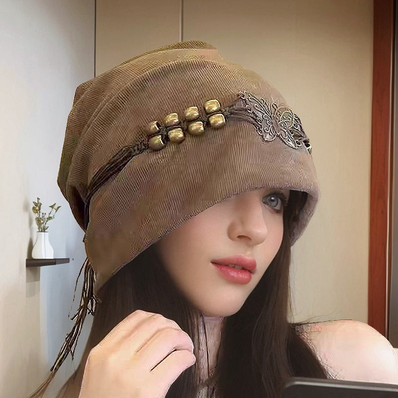 Tie-dyed Tassel Beaded Beanie Hat