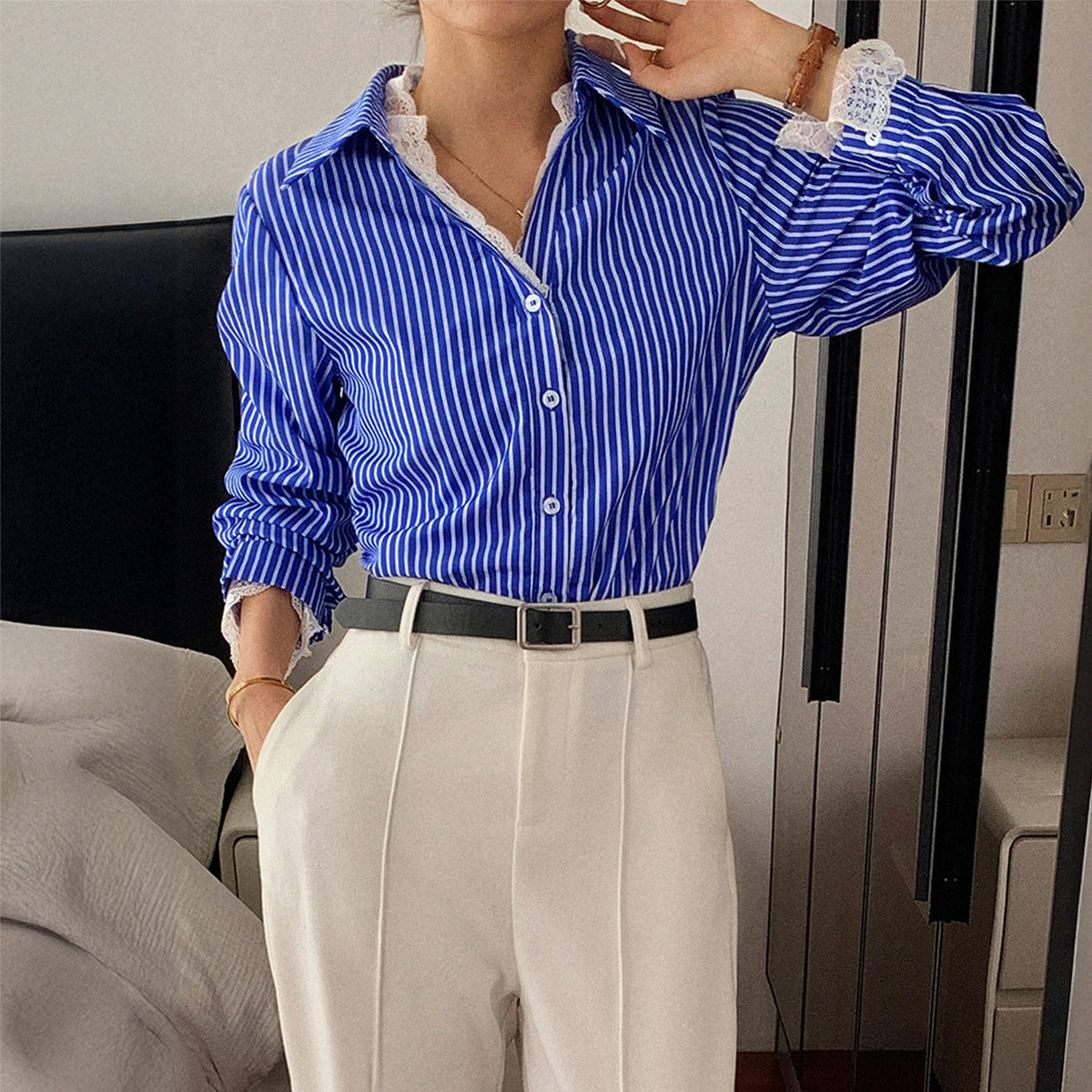 Striped Button Long Sleeve Shirt For Women