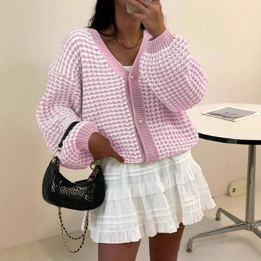 Snow Pattern Single-breasted Loose Sweet Cardigan