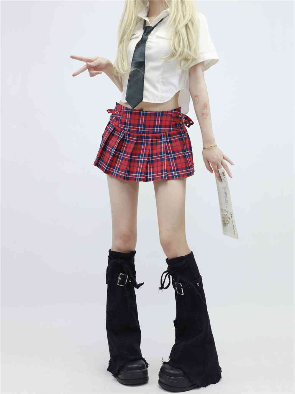 Strap Pile Style Foot Sock Cross Washed Denim Leg Warmer