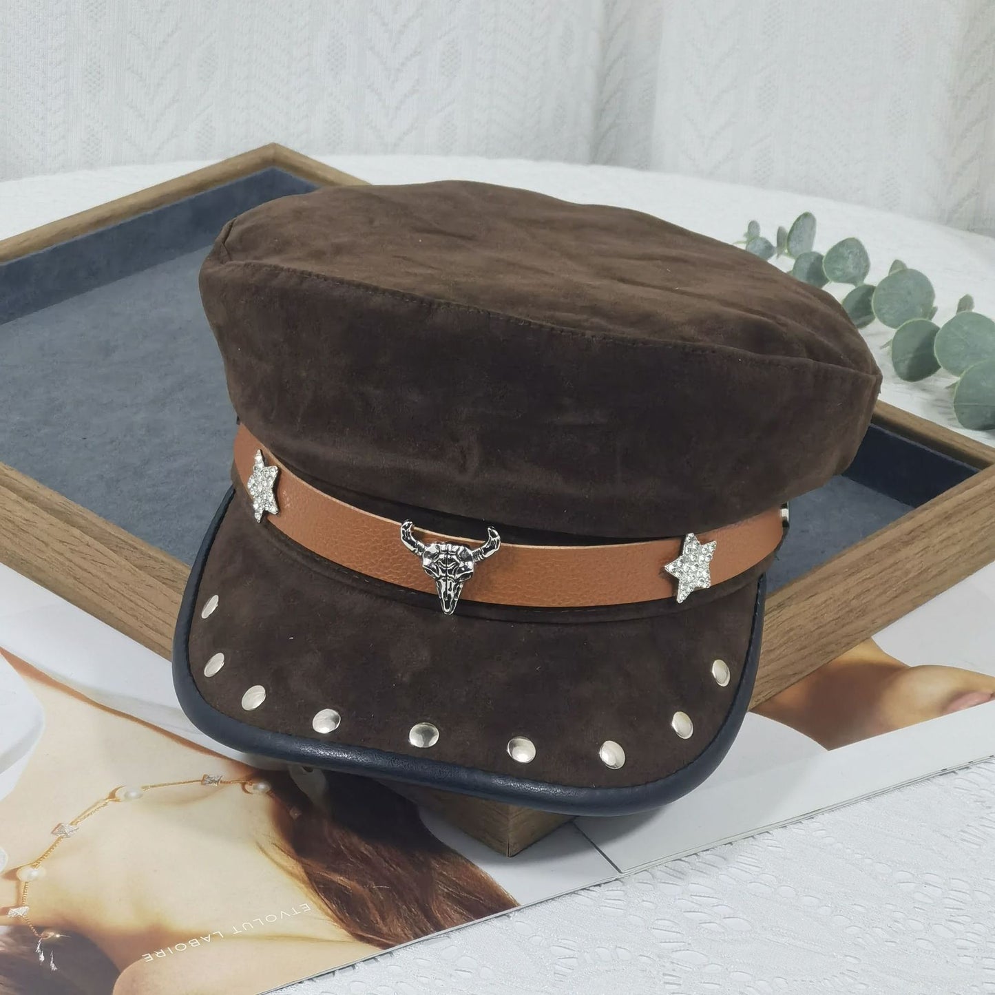 Wide Brim Peaked Cap