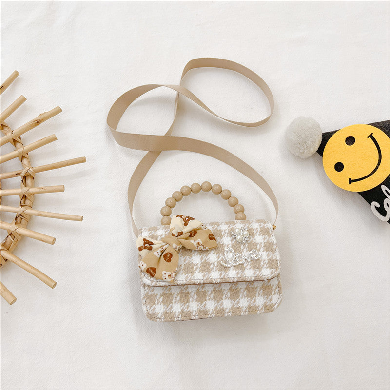 Brown Plaid Crossbody Bag Pearl Tote