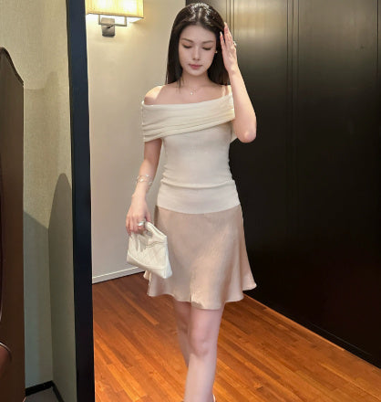 Acetate Oblique Cut Satin Skirt