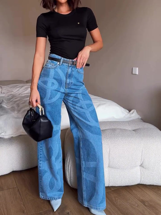 Blue Denim Wide-leg Jeans