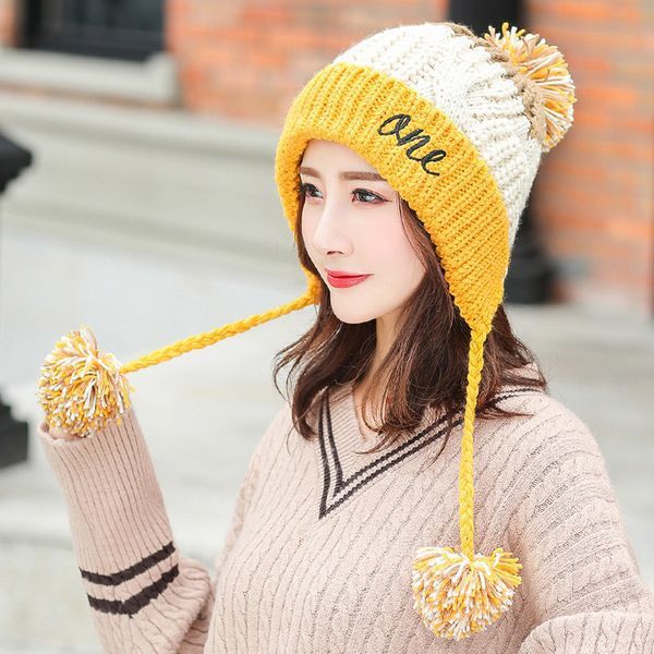 Winter Hat Women's Fleece-lined Warm Wool Hat Korean Style Colorblock All-matching Hat
