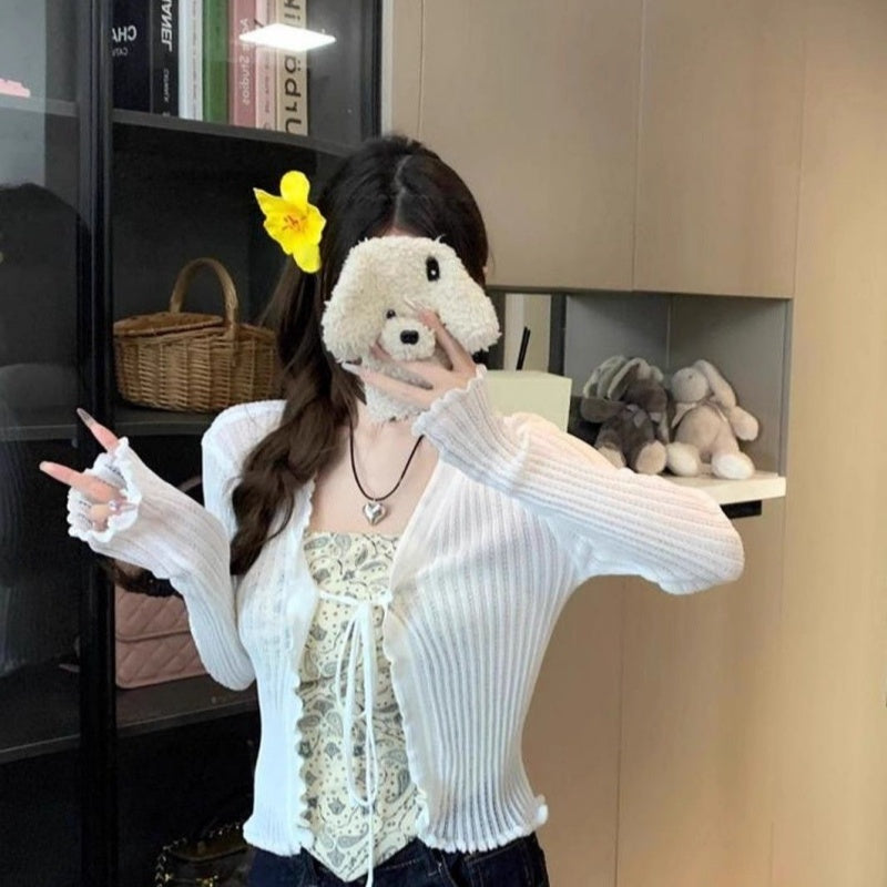 Design Sense Knotted Short Blouse Sweet Style Top