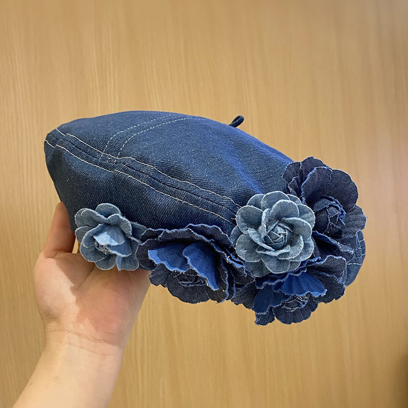 Japanese Minority Flowers Denim Beret