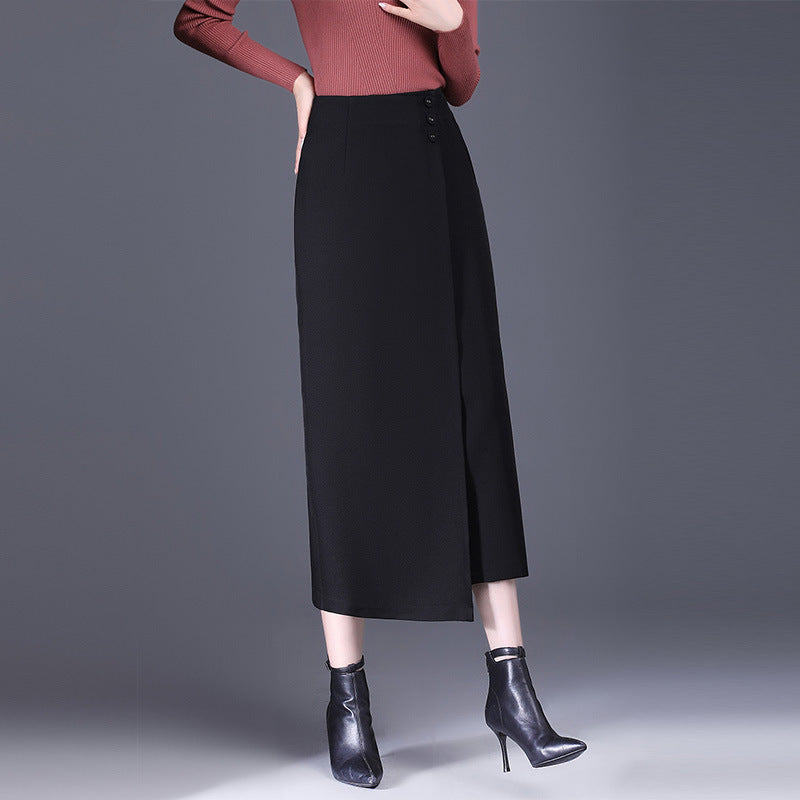 Draping Irregular Straight Women's Split Sheath Skirt