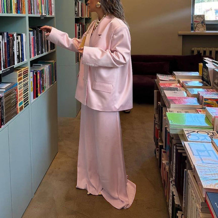 Lapel Long Sleeve Suit Coat Satin Skirt Suit