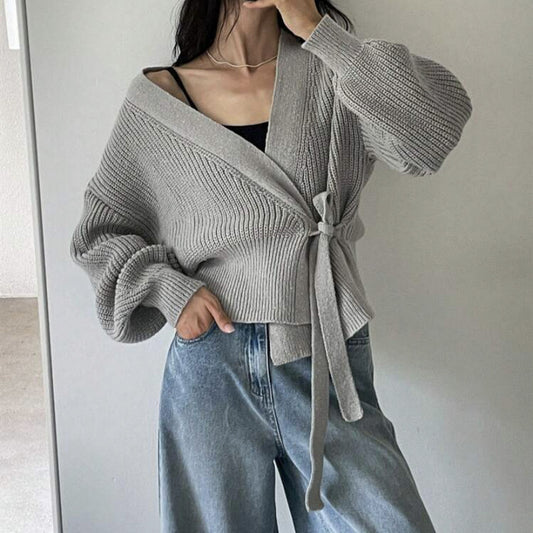 V-neck Waist-controlled Lace-up Sweater