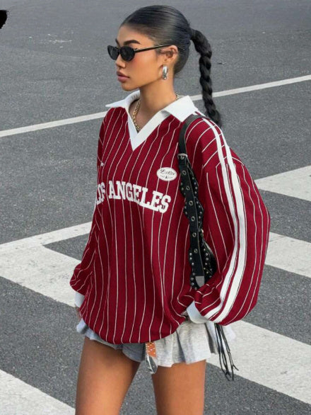 Women's  Striped Letter & Numeral Print Active T-Shirt