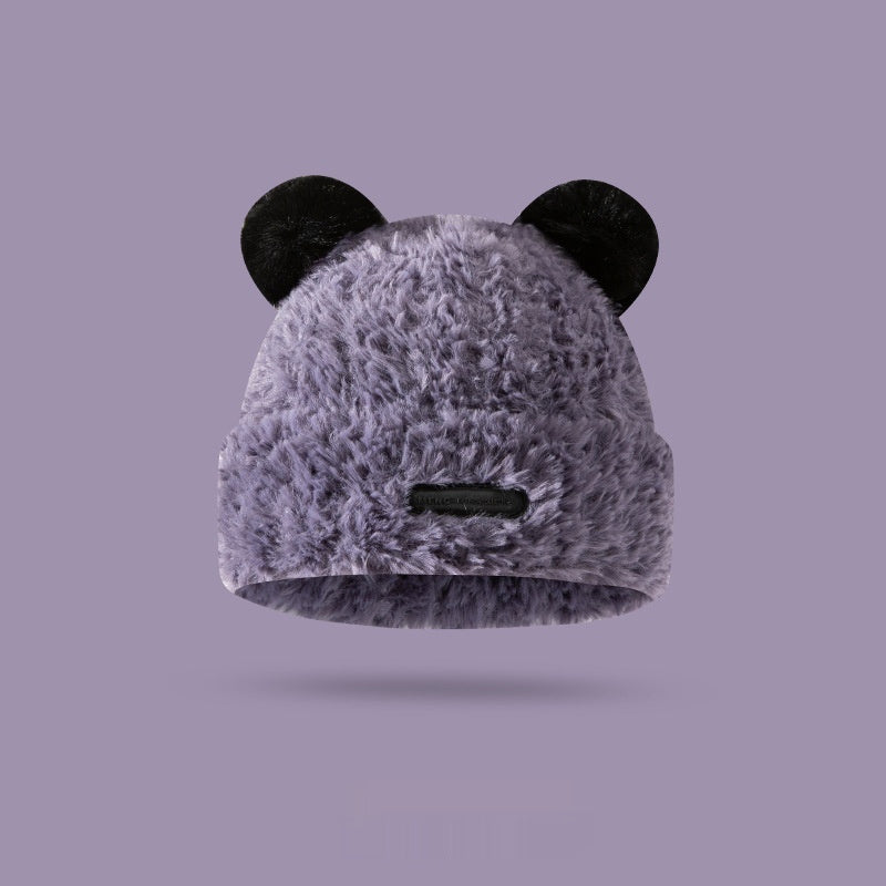 Winter Bear Plush Knitted Earflaps Cap