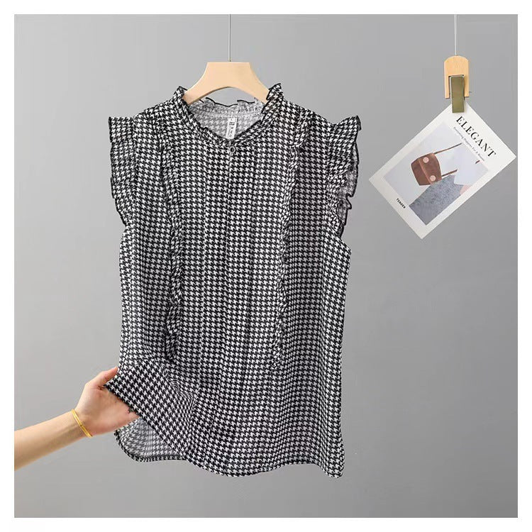 Sleeveless Ruffled Floral Women's Loose Sweet Chiffon Printed Top