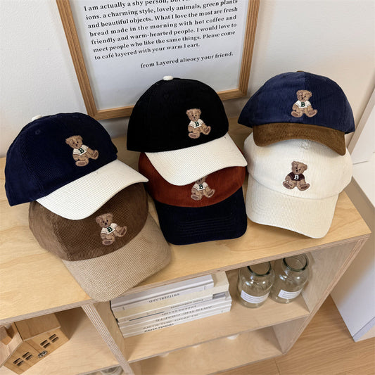 Color Matching Little Brown Bear Corduroy Peaked Cap