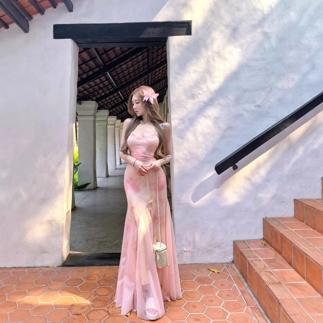 Printed Strap Mermaid Dress