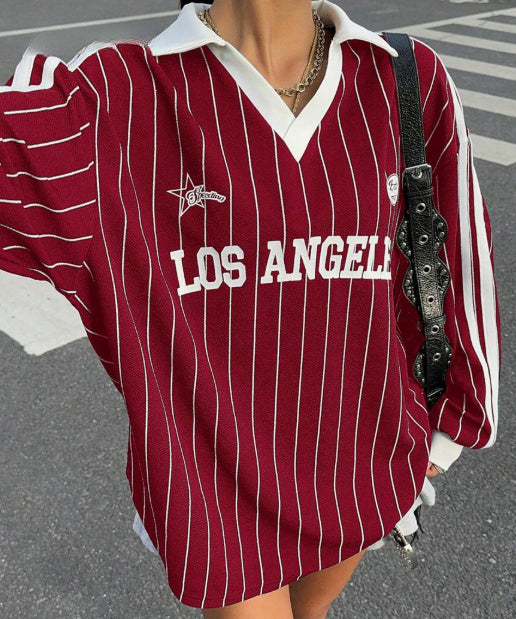 Women's  Striped Letter & Numeral Print Active T-Shirt