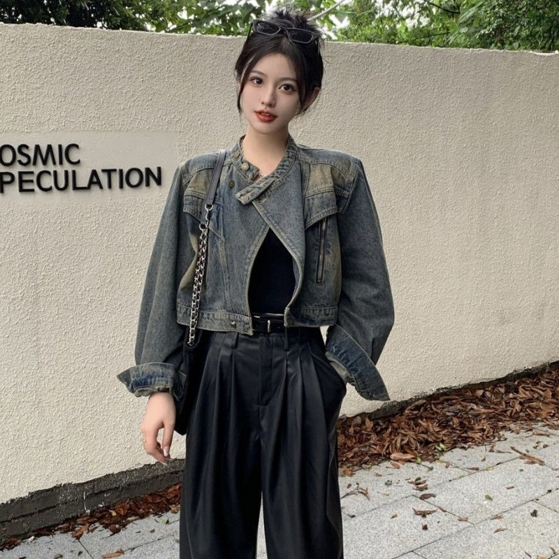 Trendy Upscale Retro Stand Collar Denim Coat