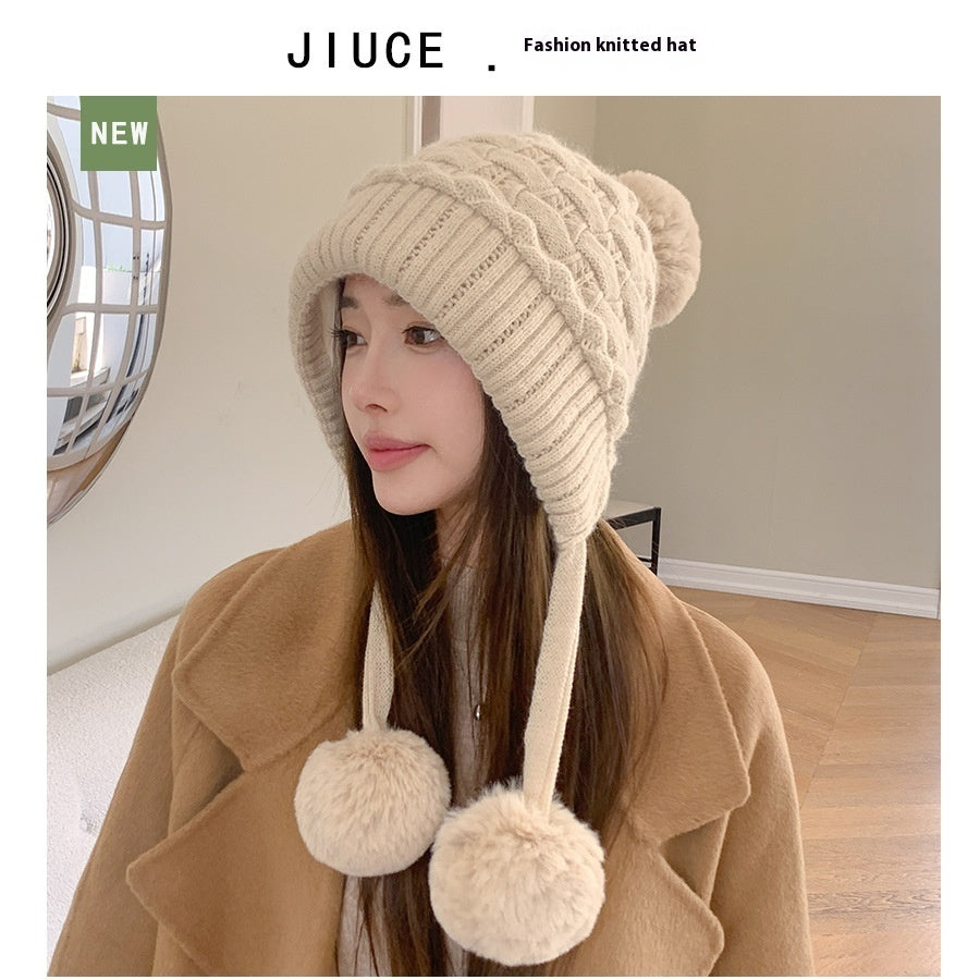 Idle Style Thick Double-layer Ear Protection Cold-proof Shuttlecock Rabbit Fur Hat