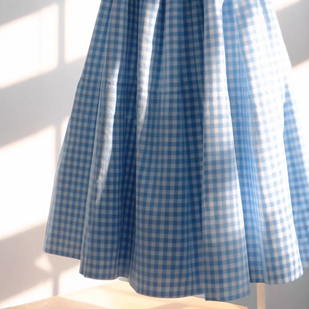 Women's Versatile French High Waisted A-line Plaid Linen Skirt