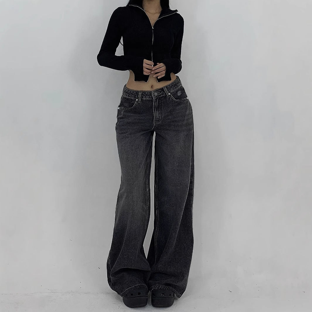 European And American Wide Leg Super Long Mop Jeans