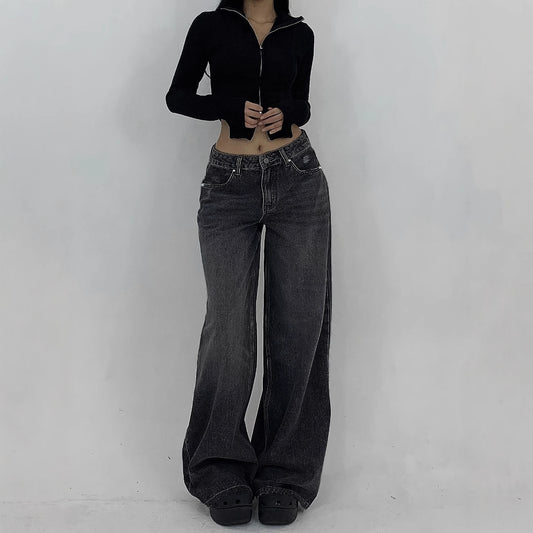 European And American Wide Leg Super Long Mop Jeans